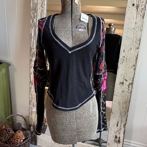Free People Black and Pink Blouse